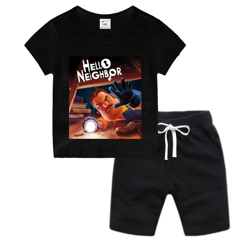 Футболка хлопковая для маленьких мальчиков и девочек с рисунком аниме Hello Neighbor