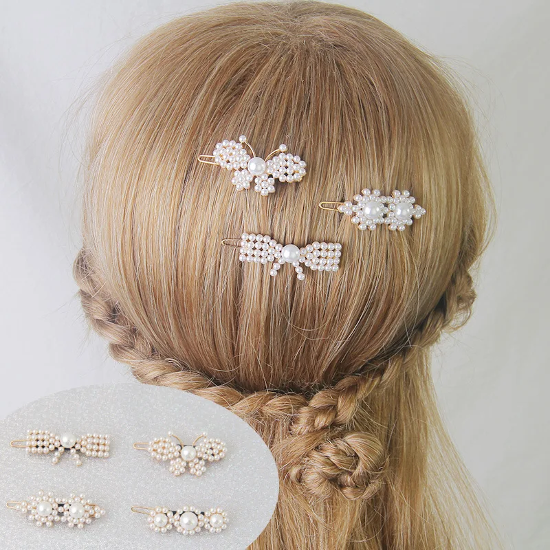 Ins чистая красная жемчужная заколка Женская Бабочка Лягушка Клип сплав ретро