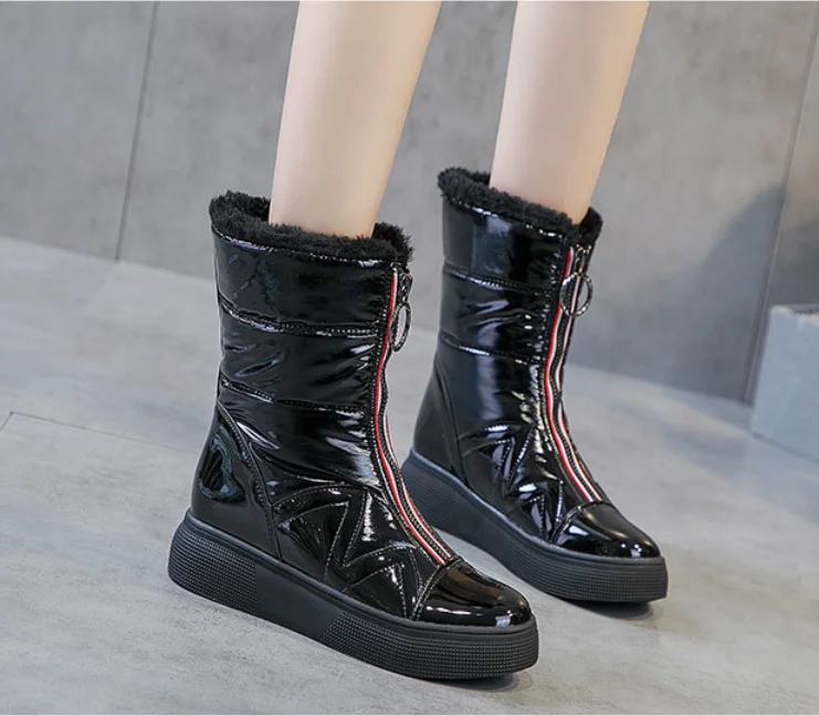 Теплые зимние ботинки с молнией спереди женские модные хлопчатобумажные туфли