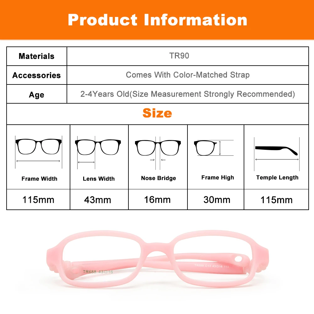 Boy Glasses Frame with Strap Size 43/16 One-piece No Screw Safe Optical Children Bendable Girls Flexible Eyeglasses | Аксессуары для