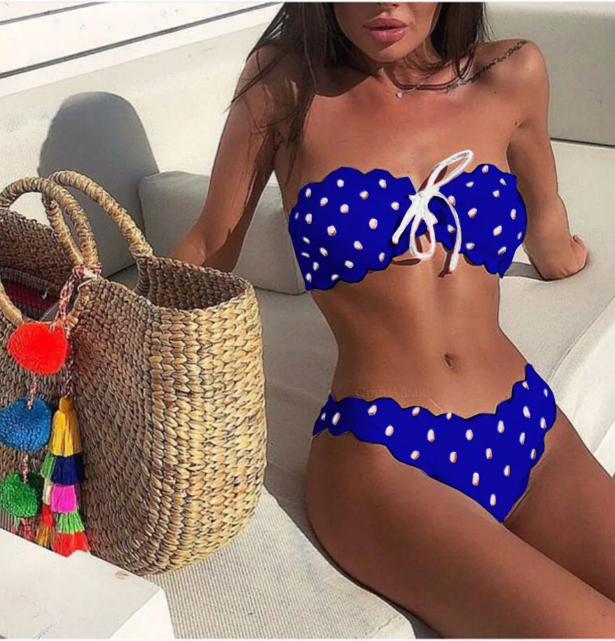 

2020 Multicolor Low Waist Sexy Bikini Micro 2 Piece Set Women Polka Dot Print Bikini Bathing Suit Women Swimwear