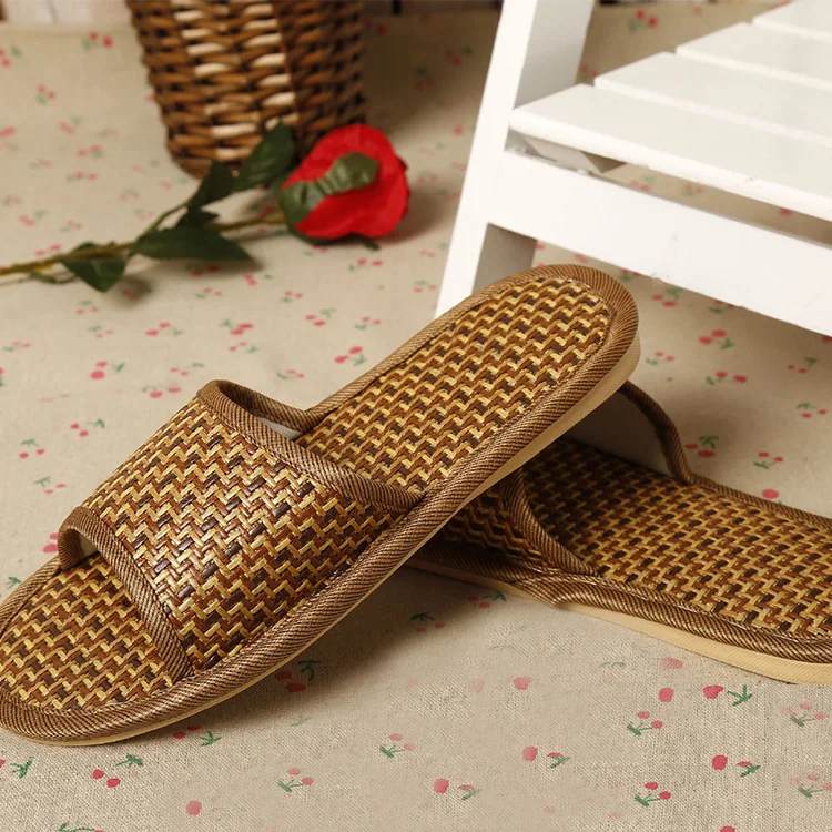Удобная бамбуковая обувь ручной работы тапочки для мужчин и женщин соломенные