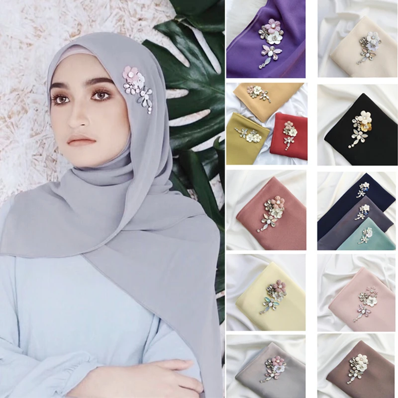 35 Цвета мусульманских Для женщин пузырь шифон хиджаб шарф бриллиантами блеск