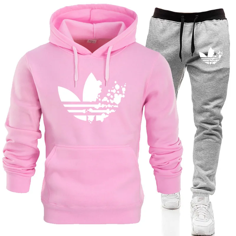 Pink Light grey B Бренд мужской свитер спортивный костюм принты термобелье мужские спортивные наборы флис плотное худи+ штаны спортивный костюм мужской - Цвет: Pink Light grey B