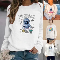 ladies hoodie o neck oversized loose spring and autumn thin pullover astronaut print harajuku street fashion long sleeve top