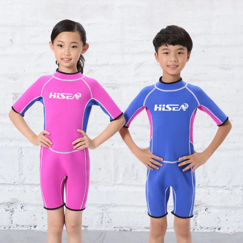 

Hisea 2.5mm Boys Girls Short Sleeve Wetsuit Breathable One Piece Kids Diving Suit Swimwear Surfing Neoprene Children Rash Guards