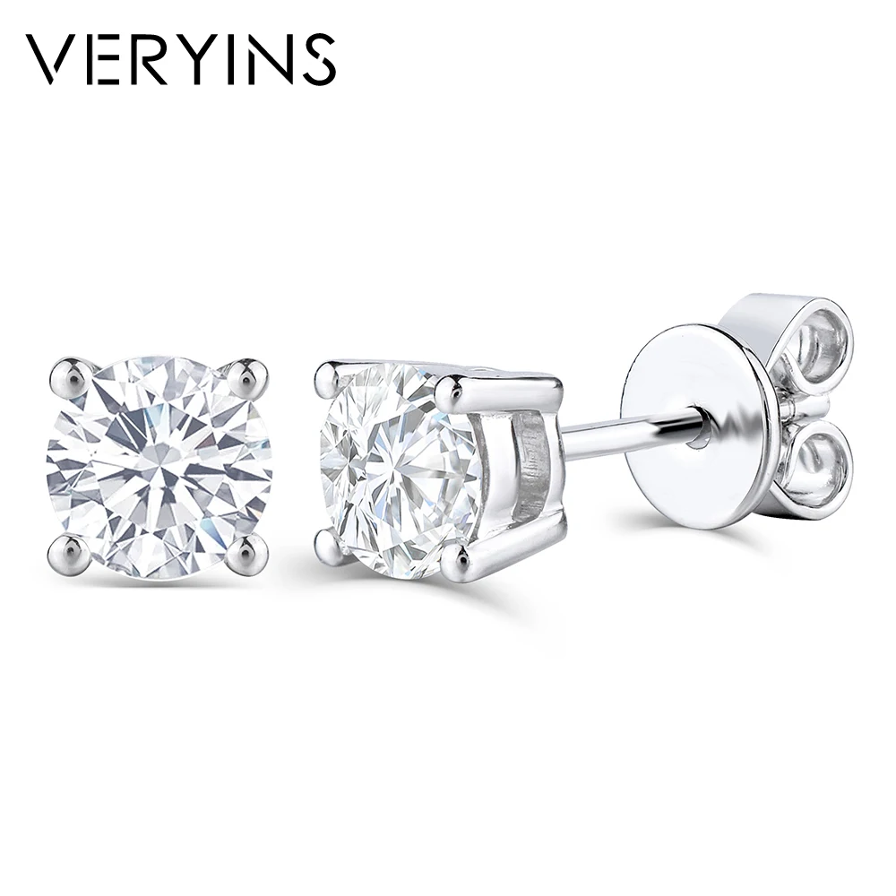 Veryins Sterling S925 5mm Moissanite Stud Earrings Push Back for Women Wedding Gift |