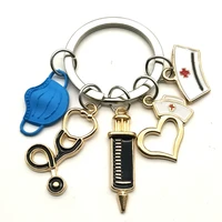 new 4 color mask doctor medical tool stethoscope syringe nurse cap face mask key ring nurse medical gift souvenir