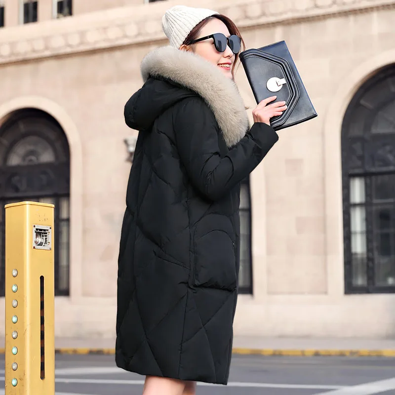 Пуховики женские зимние с воротником из лисьего меха Корейская красная куртка