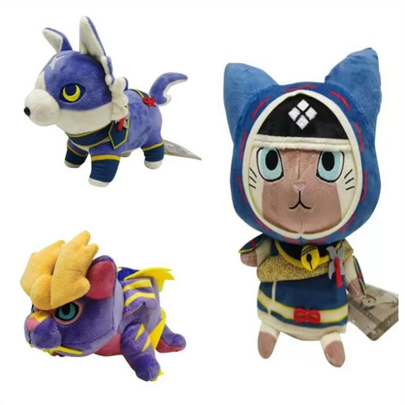 

Hot 25cm New Monster Animals Cat Dragon Plush Toys Cute Hunter Magnamalo Palico Palamute Stuffed Toy Gifts