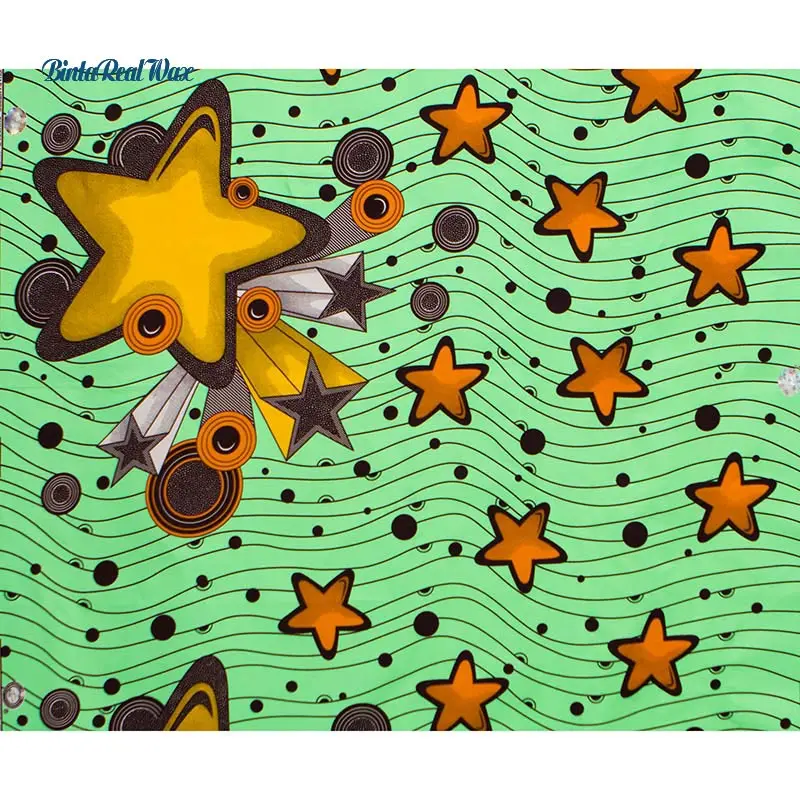 2020 Африка Анкара полиэстер желтая звезда Зеленая волна восковые принты ткань
