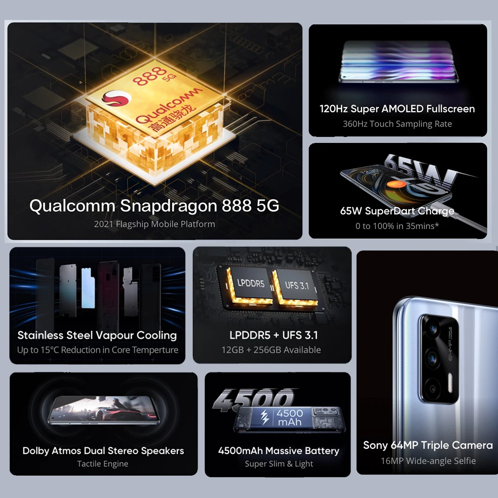 world premiere realme gt 5g phone global version snapdragon 888 65w super dart charge 120hz 6 43 amoled 8gb 128gb nfc 4500mah free global shipping