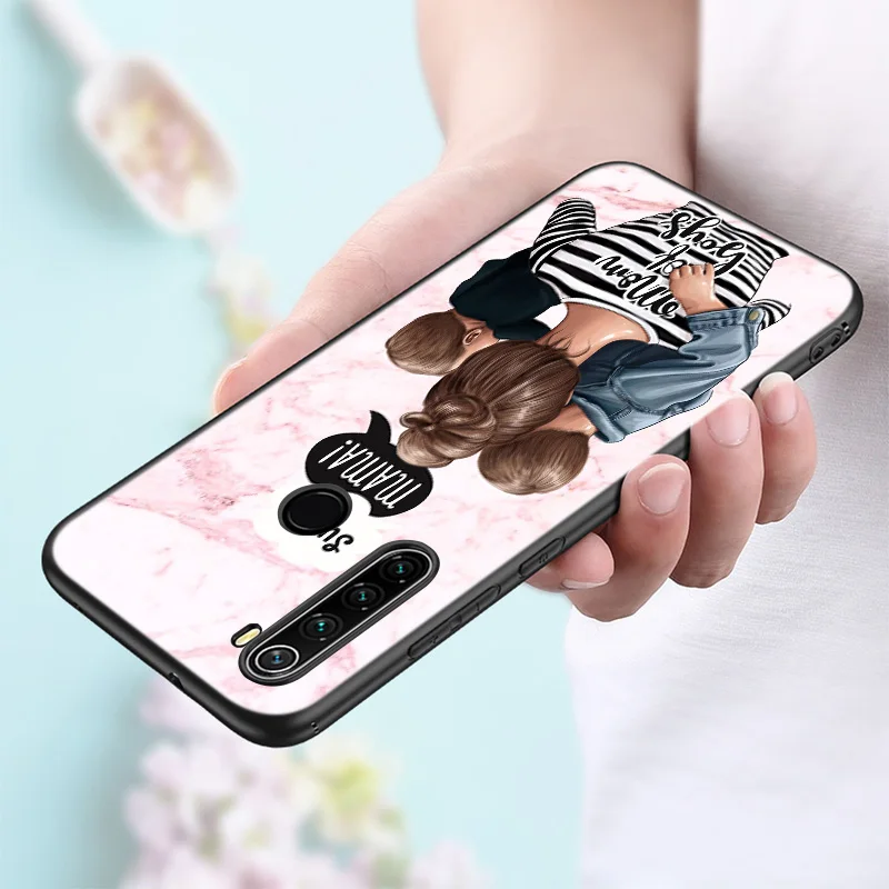 Baby Mom Girl Boy marble Silicone Phone Case For Xiaomi Redmi Note 11 10 9 8 Pro 11T 10T 10S 9S 8T 9 9A 9C 9T Black Soft Cover