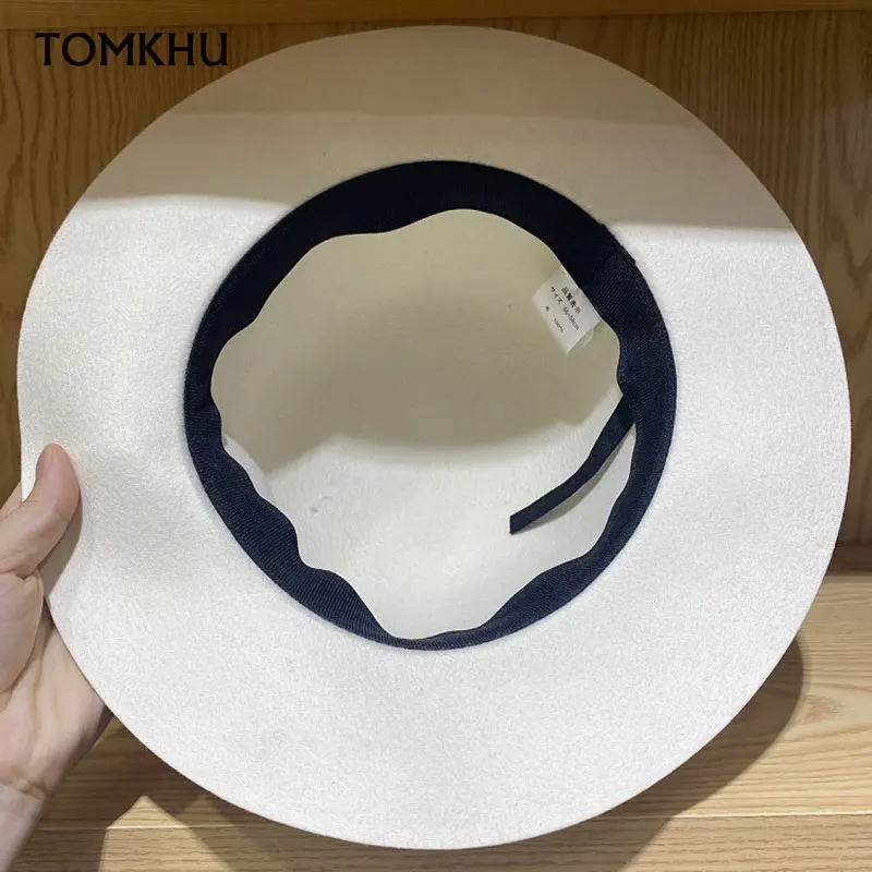 

Warm Winter Hat For Women Pearl Chain Wool Fedra Hat Classical Crushable Jazz Hat Church Party Derby Panama Sombrero Mujer Hat