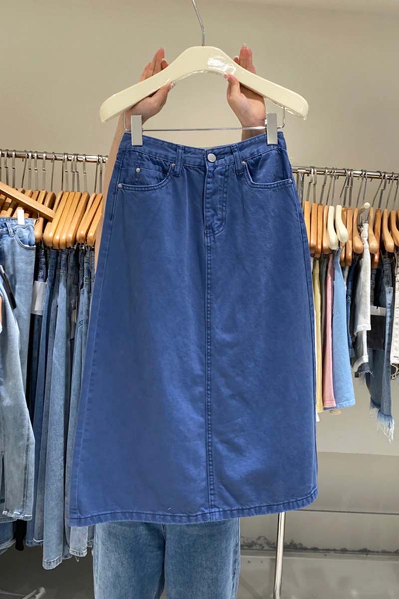 

Korean Style Fashionable All-Match Candy-Colored Denim Skirt 2021 Summer Slit Jeans Skirt High Waist Slimming Temperament Skirt