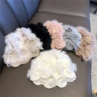 2021 new winter hat for women men rabbit fur cap elastic ear warmer hollow cap fluffy thicken flower bomber snow beanie soft