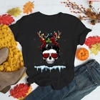 Женская футболка с принтом черепа, шапки Санты, оленя, Рождественский принт, футболка в стиле Харадзюку, футболка в эстетическом стиле, Забавные футболки, женская футболка, женская одежда
