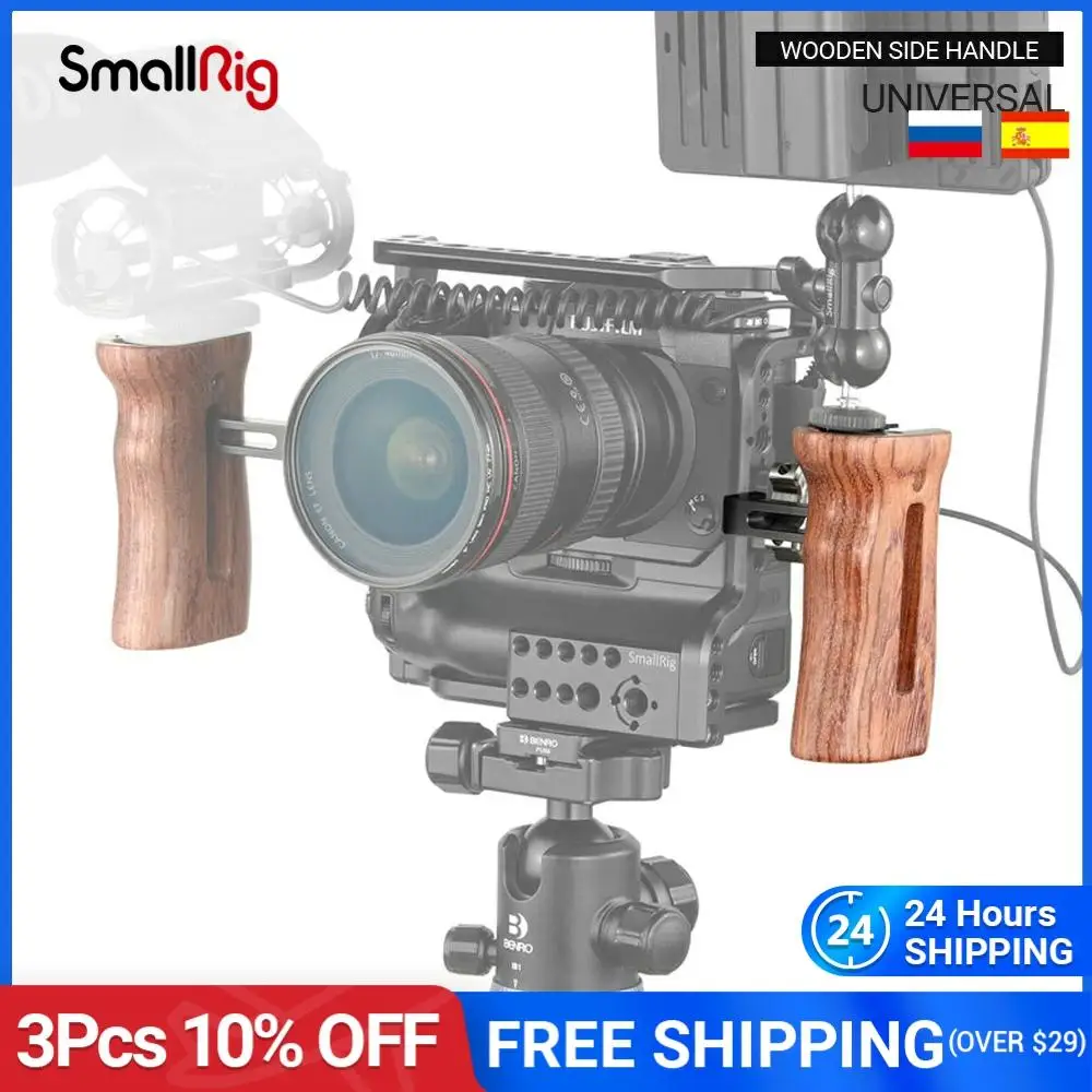 SmallRig DSLR Handgrip For Universal Camera Cage Wooden Side Handle Featuring Two 1/4&quot Thread Holes With 18mm Distance -2093 |