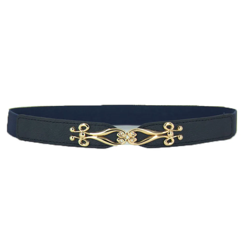 Dark Blue Женские шикарные модные тонкие цветочные золотые металлические пряжки эластичный Эластичный корсетный пояс BLTLL0006 - Цвет: Dark Blue