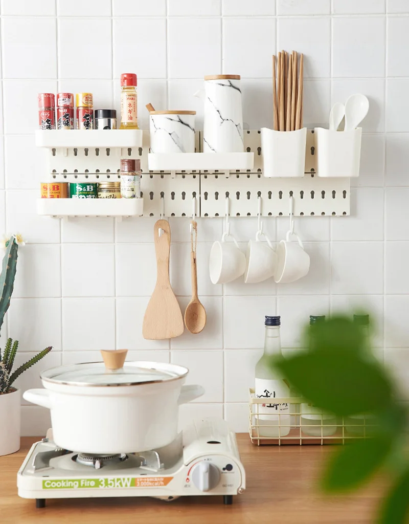 Кухонная полка без перфорации Регулируемая Пластиковая Полка для хранения