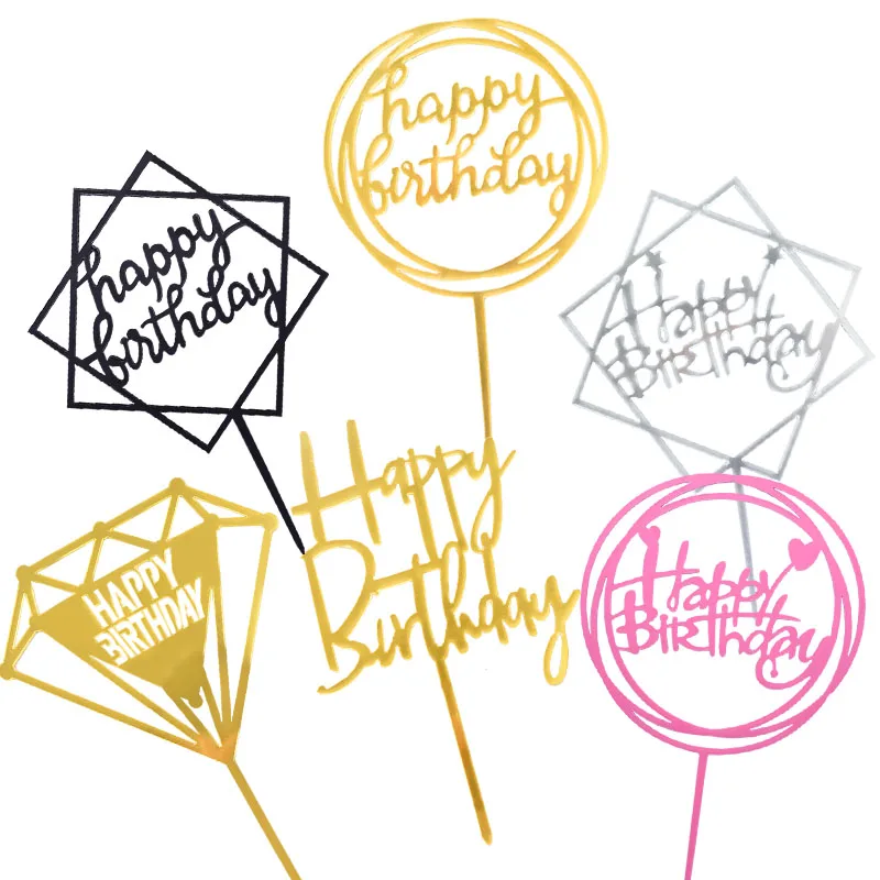 1 шт. Блестящий акриловый Топпер для торта золотого и серебряного цвета с днем