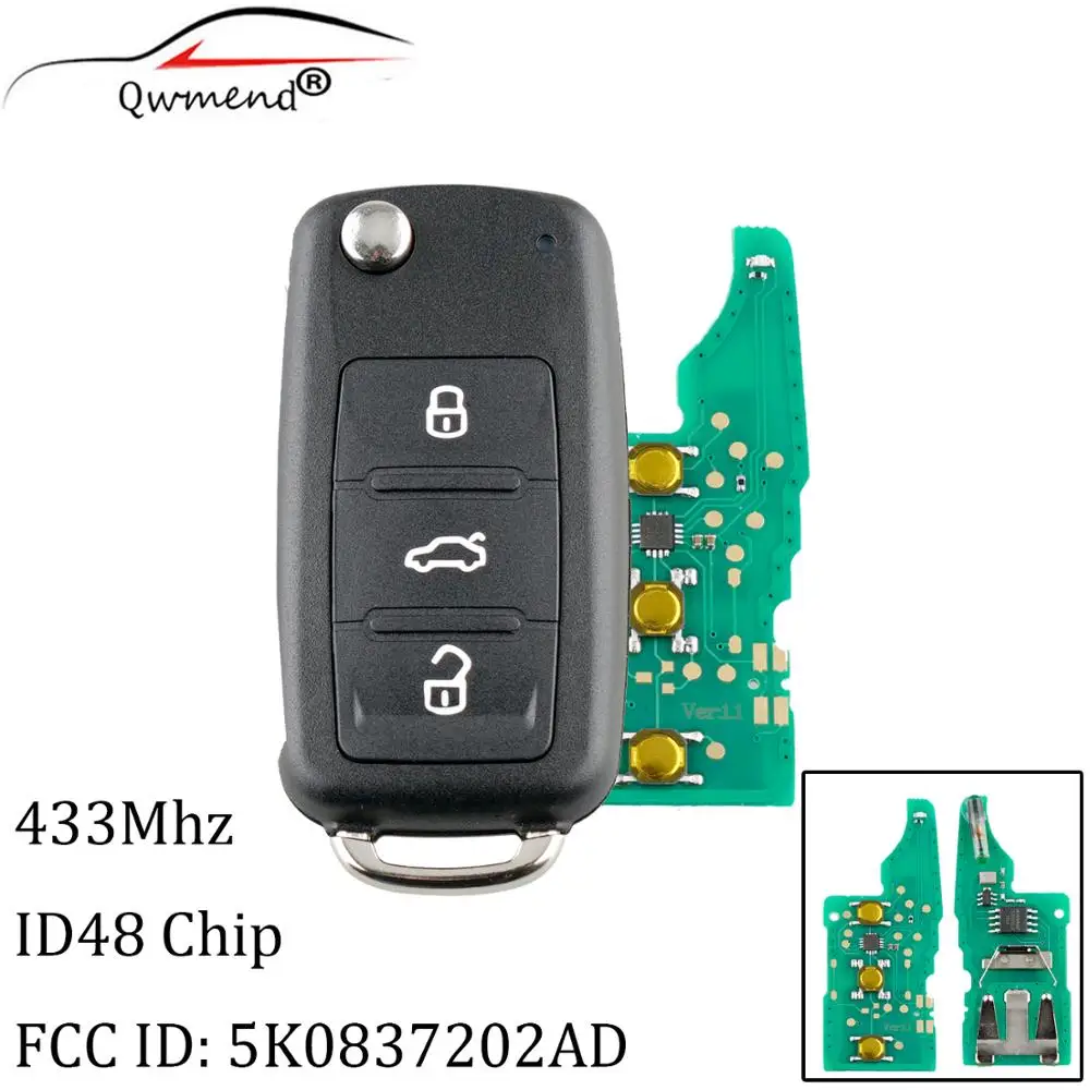 3 шт. * кнопки дистанционный Автомобильный ключ для VW Volkswagen GOLF PASSAT Tiguan Polo Jetta 5K0837202AD
