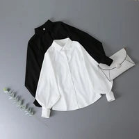 solid lantern sleeves vintage shirt women white oversized shirt long sleeve button up top office ladies 2021 casual solid blouse