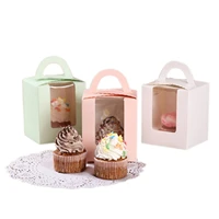 50pcs cupcake box with window and handle cake carrier small cake gift container for bakery wedding party birthday supply