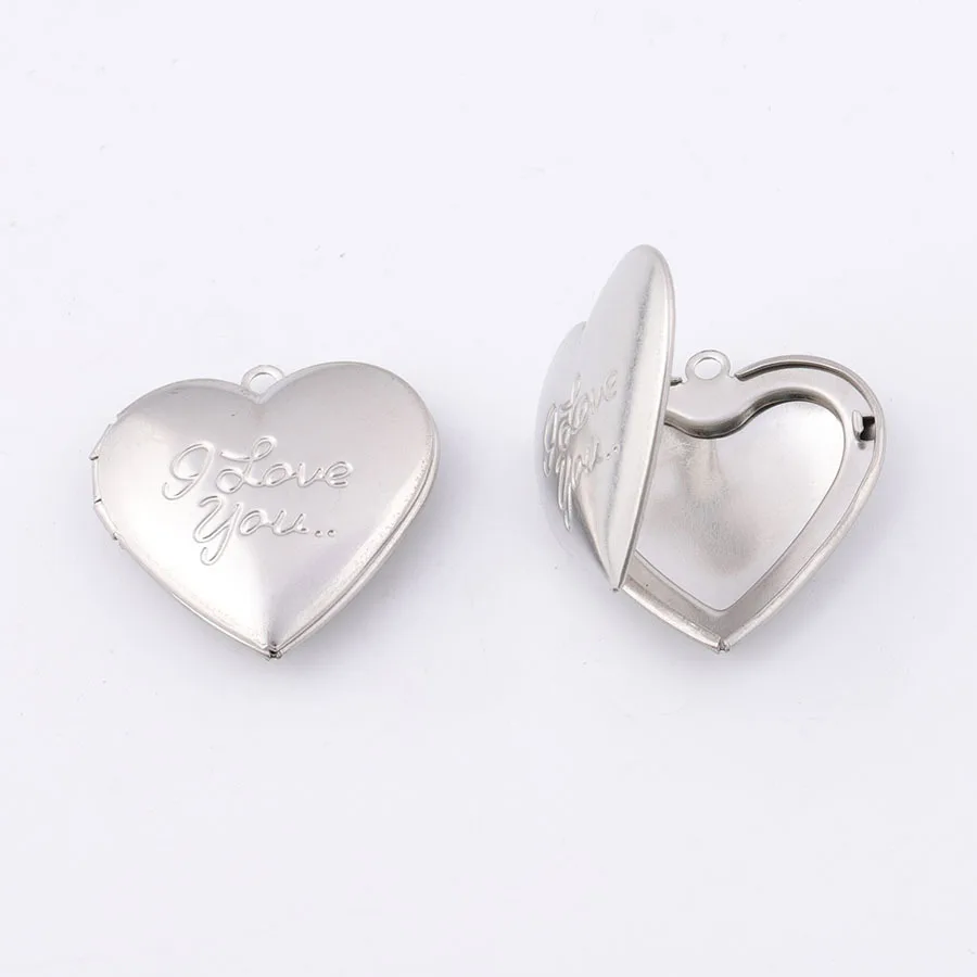 

Jaymaxi DIY Charm I Love You Words 29x29mm Stainless Steel Heart Shaped Box Open Pendant for Necklace Wholesales 20Pieces/lot