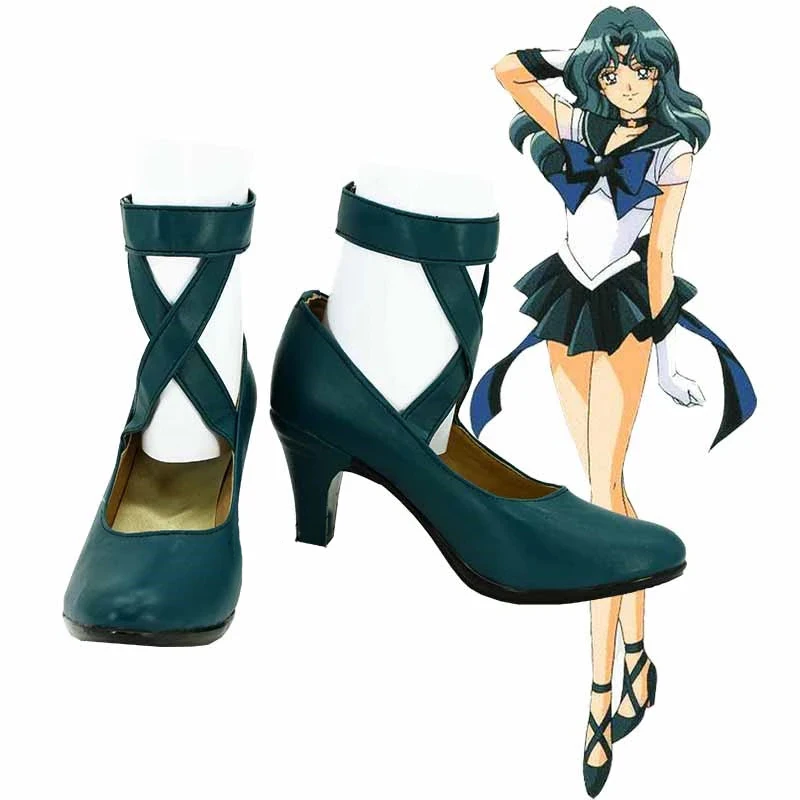 

2021 Anime Salior Moon Sailor Neptune Kaiou Michiru Cosplay Costumes For Women Girls Cosplay Party Dark Green Cosplay Shoes