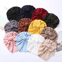 24pclot waffle knitted knotbow turban babes hat for kid girls boys beanie caps toddler head wraps hat baby ribbed bows headband