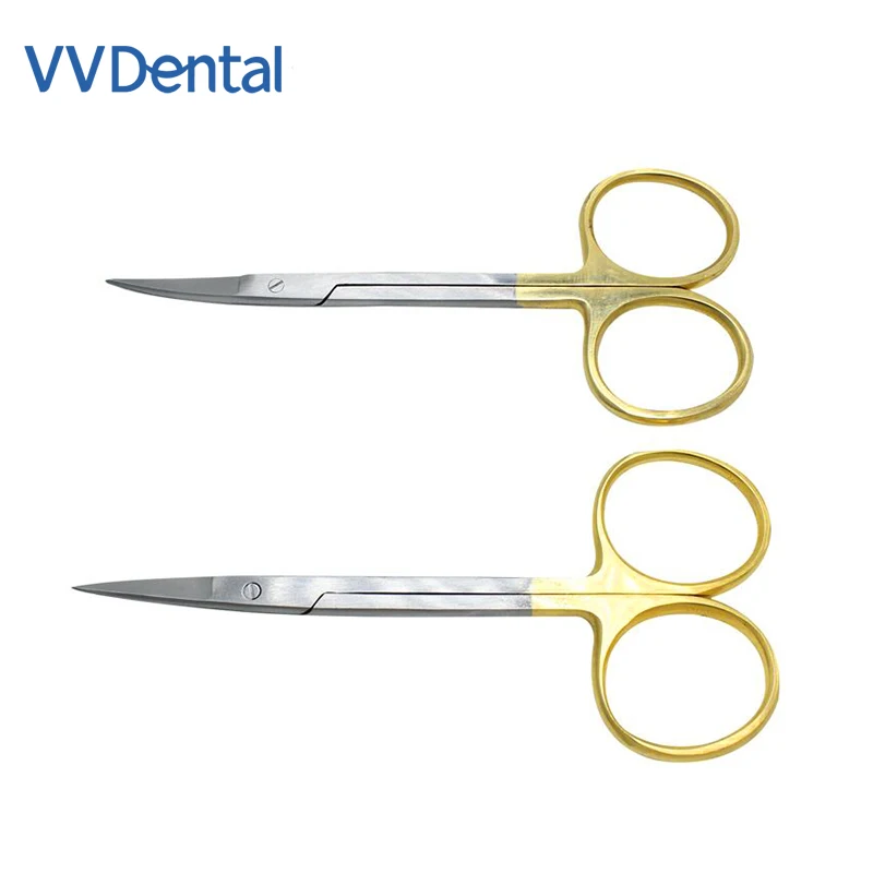 

VVDental Stainless Steel Straight Curved Hemostatic Forceps Golden Handle Medical Dental Surgical Scissors