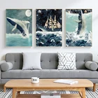 Скандинавская искусственная акварель, морская фотография, Настенная картина для гостиной, домашнее украшение, рисунок КИТ на холсте