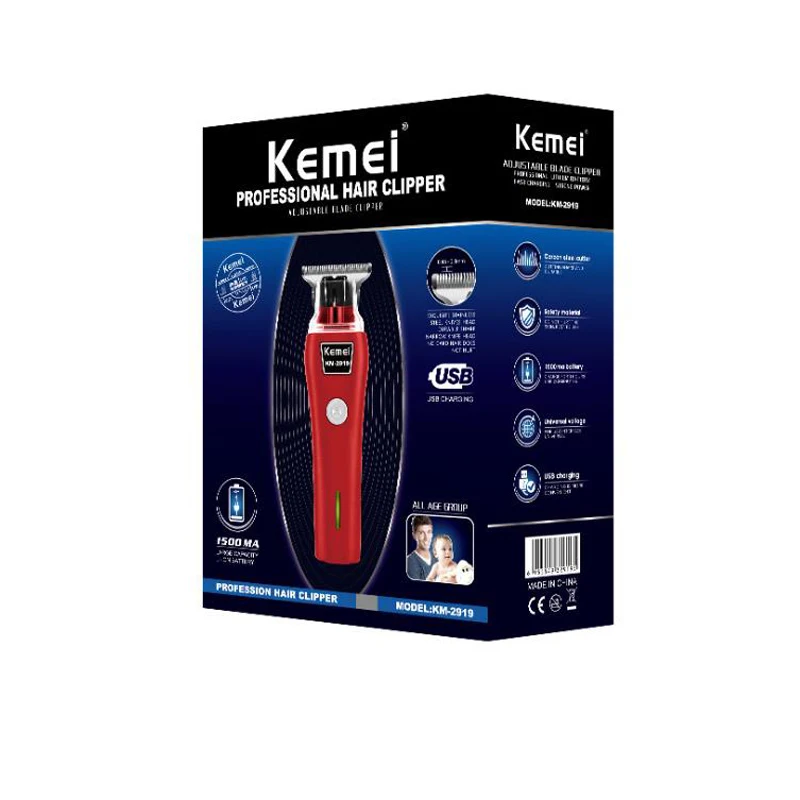 

kemei hair trimmer KM-2919 Professional USB rechargeable hair clipper haircut machine oilhead clipper hair carving white T type