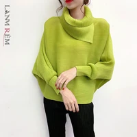 lanmrem 2021 new scarf collar batwing sleeves pullover twice pleated thickness loose autumn sweatshirt wj74304