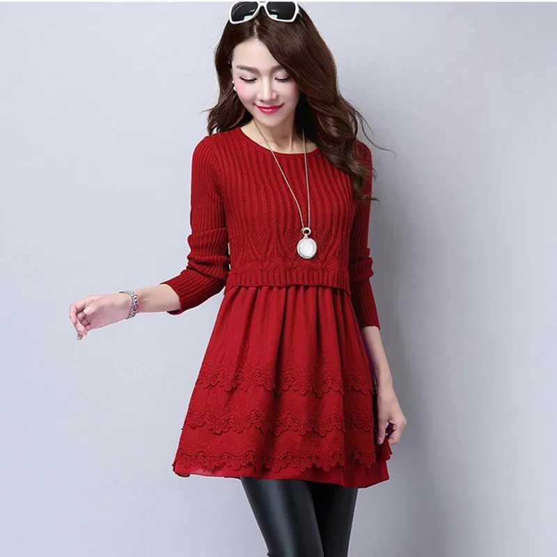 Осенне-зимнее Новое Женское платье-свитер из двух частей Модный пуловер с