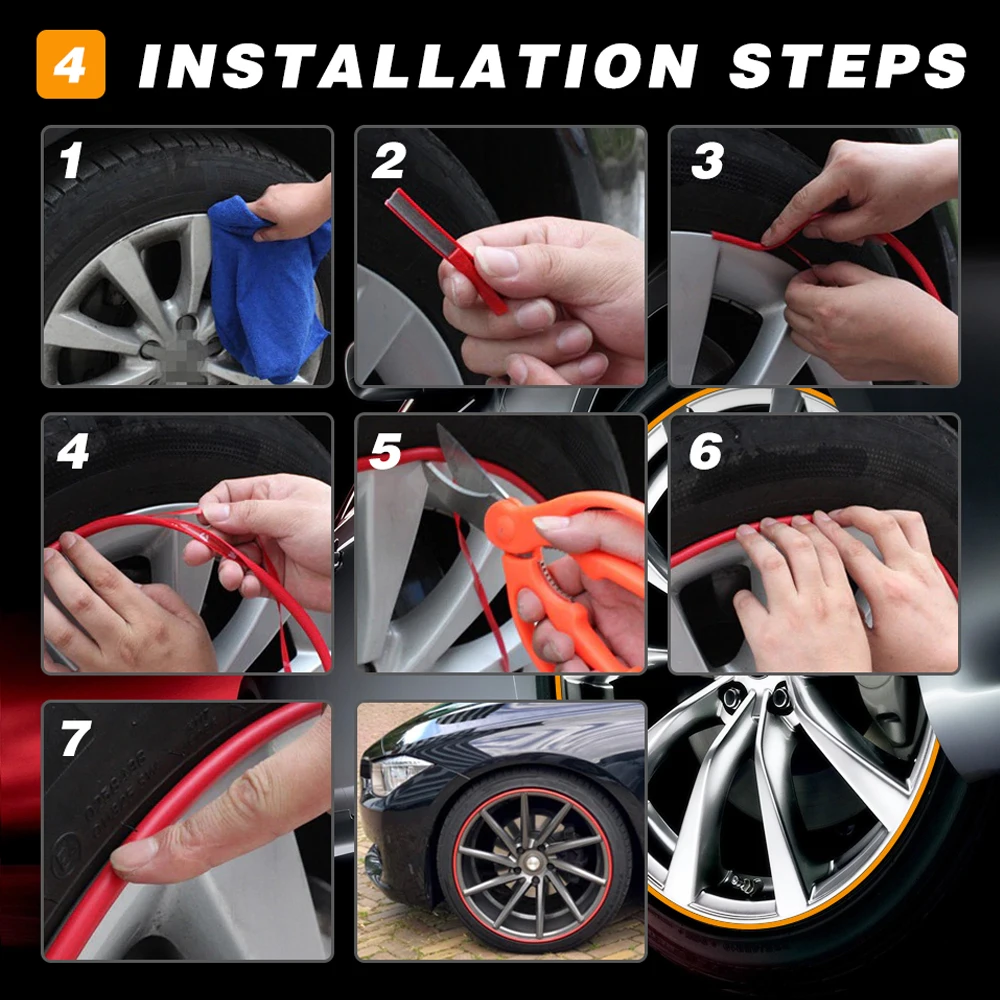 

8m Car Wheel Rim Sticker Wheel Decoration Rubber Auto Tire Rims Plated Strip Protection Decoration Vehicle Color Tire Guard Line