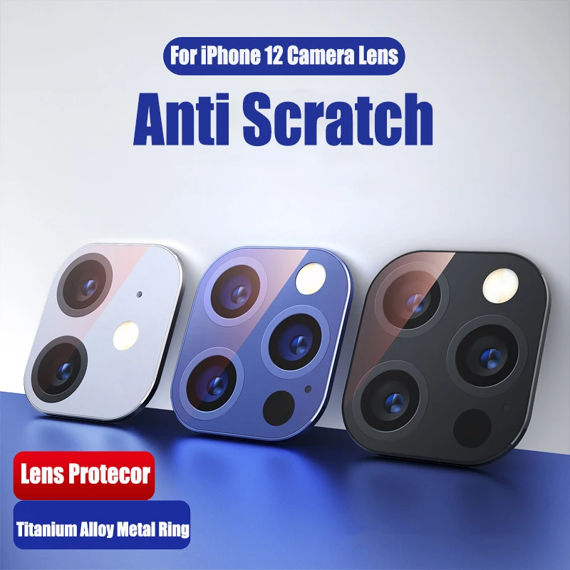 3D Titanium Alloy Metal Ring + Tempered Glass Case For iPhone 12 Pro Max 12 Mini Camera Lens Protecor 12Pro Film Back Full Cover