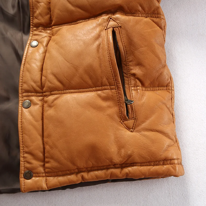 

big size super goat 260822 skin warm down leather jacket mans genuine leather down jacket