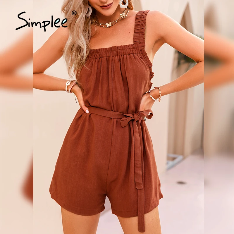 

Комбинезон Simplee женский льняной, повседневный однотонный Ромпер на бретелях-спагетти, модная одежда, облегающий Ромпер на шнуровке, лето 2021