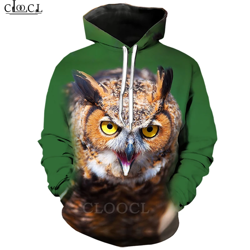 Худи Сова для мужчин и женщин с 3D принтом перьев животных Толстовка длинным