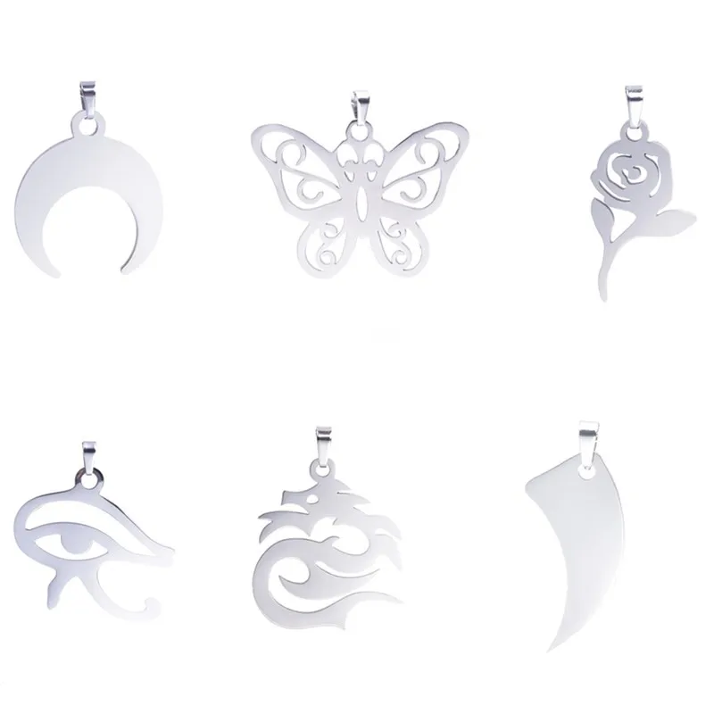 

10pcs/Lot Moon Dragon Butterfly Charm Stainless Steel Pendant Charm Rose Eye DIY Necklace Supplies Wholesale Fashion Accessories