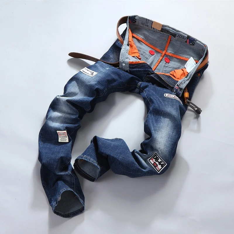 Обтягивающие джинсы для мужчин модные Лоскутные мужские рваные прямые с