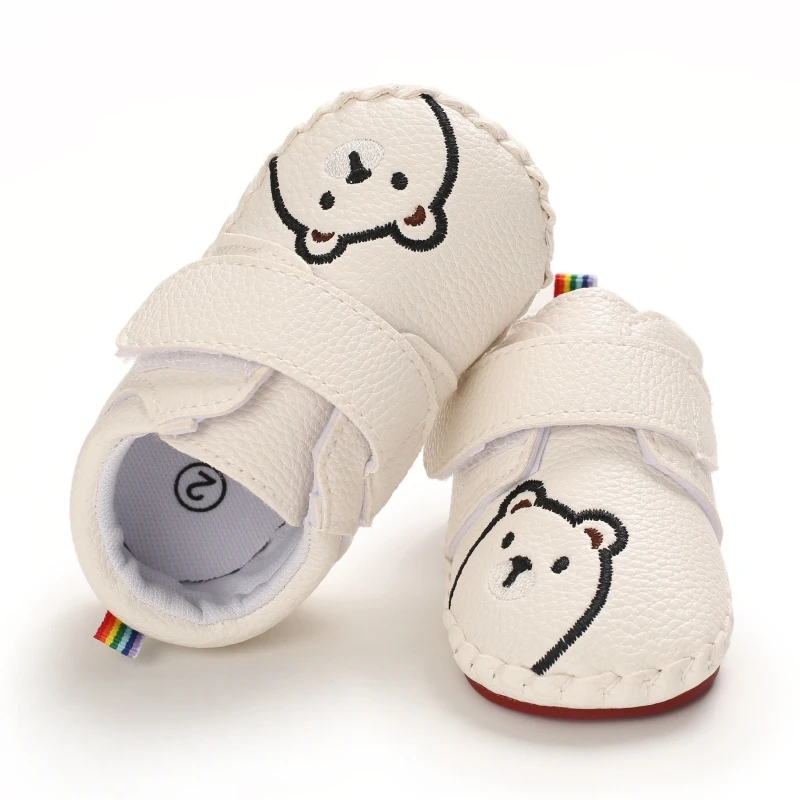 

Детская обувь из искусственной кожи с милым мультяшным медведем; Нескользящая обувь для новорожденных мальчиков и девочек 0-18 месяцев