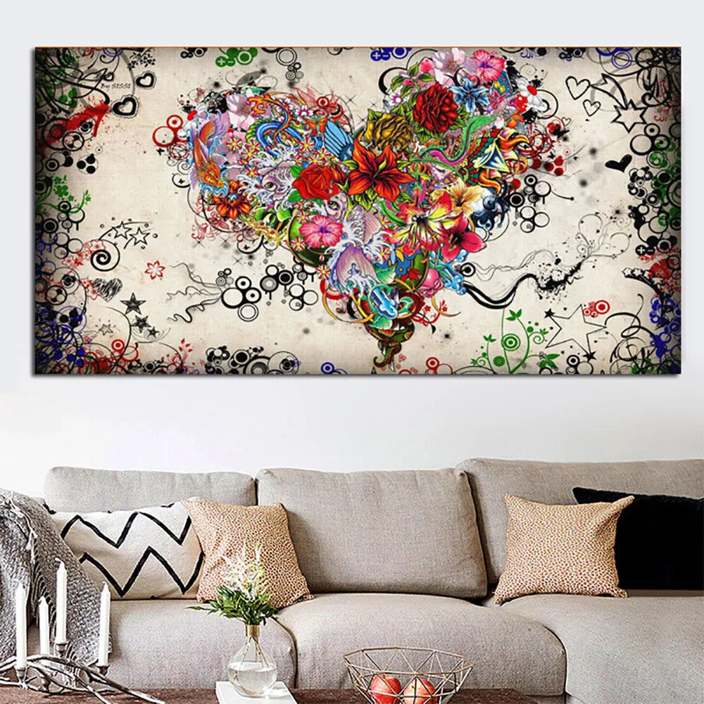 

Abstract Colorful Heart-Shaped Flowers Canvas Painting Posters and Prints Wall Art Picture Living Room Landscape Home Decor