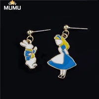 new kawaii cute women wholesale cartoon alice clock chains drop dangle earrings handmade fashion party holiday jewelry gift