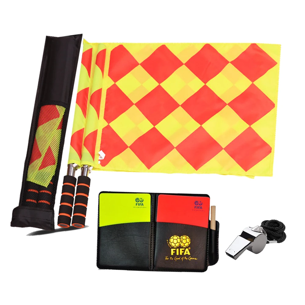 Football Soccer Referee Flags Kit,Coach Referee Whistle,Red and Yellow Cards with Notebook,Penalty Flag,Coach Referee Hat