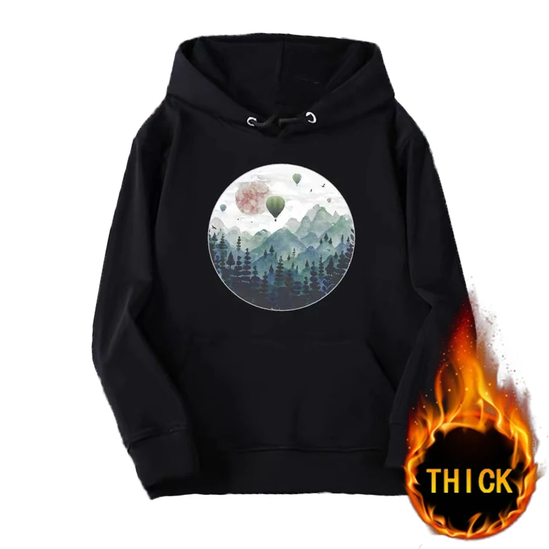 

Новинка, зимняя мужская толстовка с капюшоном, пуловер, теплый стиль хип-хоп, китайские ландшафтные элементы, живописный стиль, украшение, д...