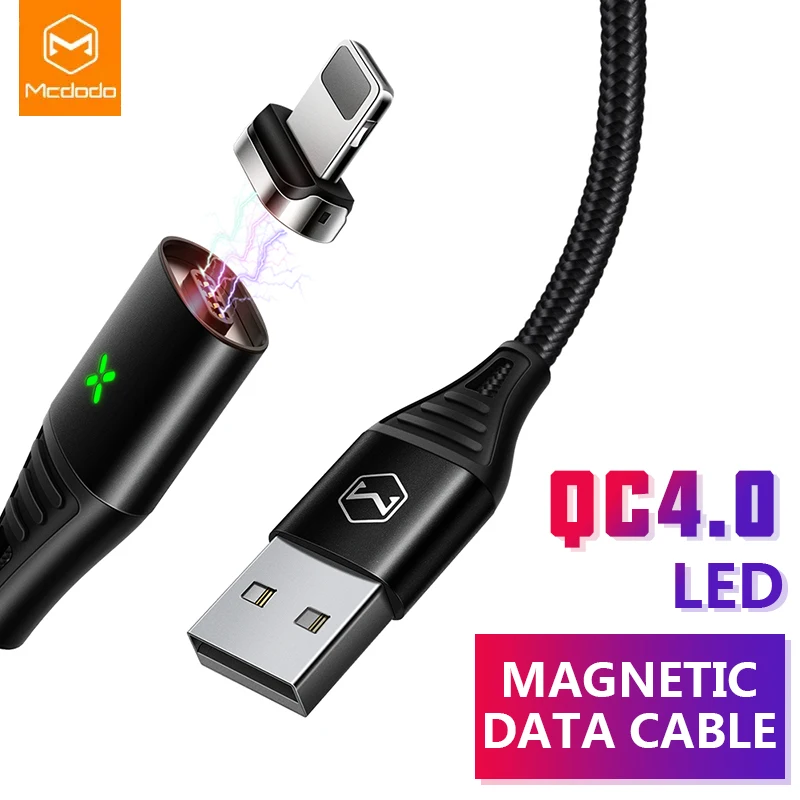 Mcdodo USB Магнитный зарядный кабель 3A для iPhone X Xr XS Max 8 7 6 6s Plus iPad, шнур для быстрой зарядки телефона, кабель для передачи данных, светодиодный кабель IOS