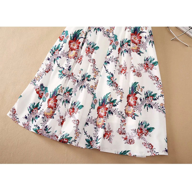 

2021 Designer Fashion Summer Dress Women V-Neck Sleeveless Patchwork Flowers Printed Elegant Dresses